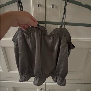 Gray pleated Wishlist apparel crop top, size L